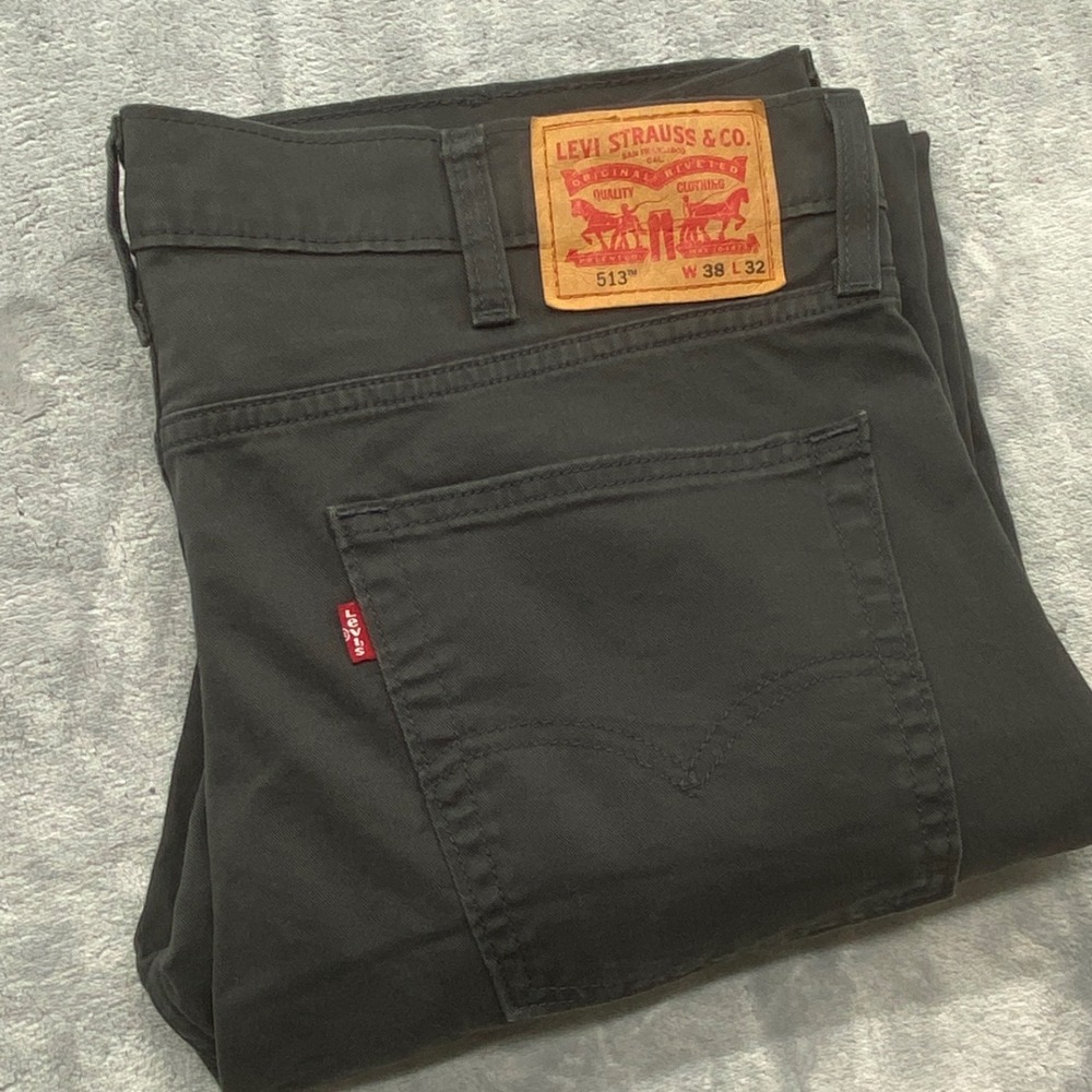 Levis 513 Slim Straight Pants Mens 38x32 Charcoal Gray Twill Chino 5 Pocket